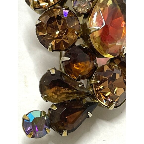 Kramer Amber And Aurora Borealis Rhinestone Brooch - Picture 7 of 9